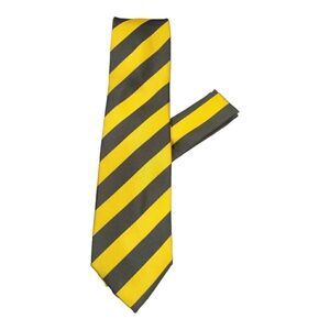 MEN'S ST. PATRICK GOLD/BLACK DIAGONAL STRIPE TIE AND POCKET SQUARE SET.